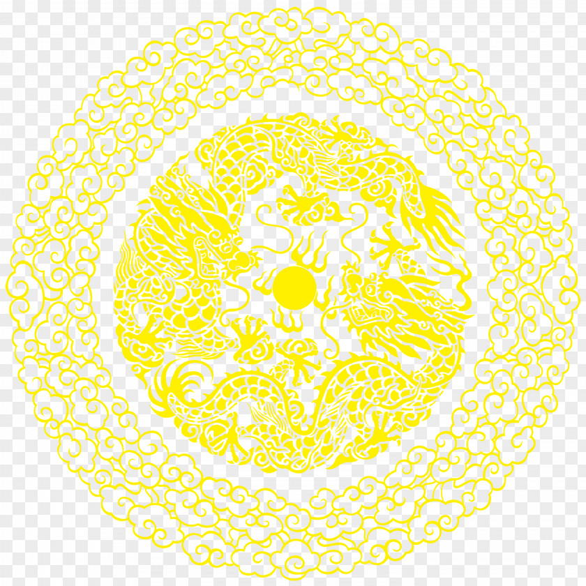 Yellow Chinese Wind Pattern Circle Area Organism PNG