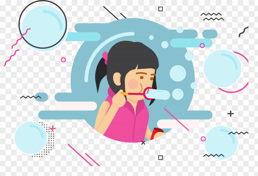 Girls Blow Bubbles Drawing Illustration PNG