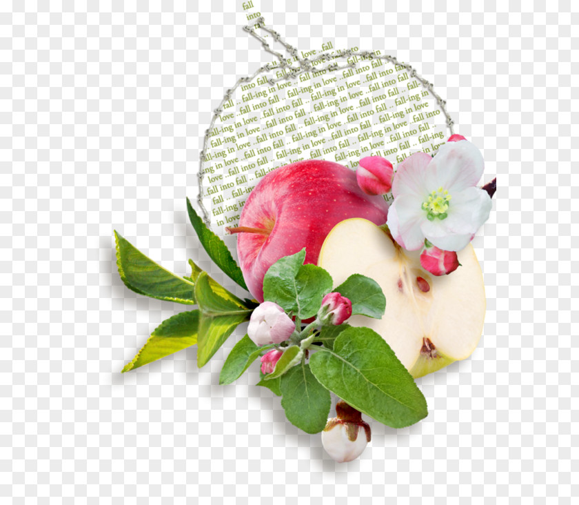 Red Apple Green Leaf-kind Ornaments Creative Floral Design PNG
