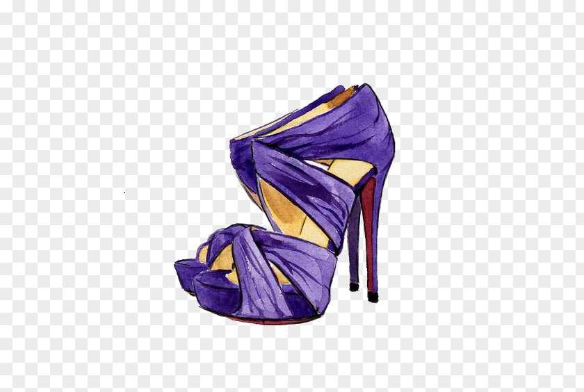 Blue And Purple High Heels Shoe High-heeled Footwear Drawing Watercolor Painting Illustration PNG