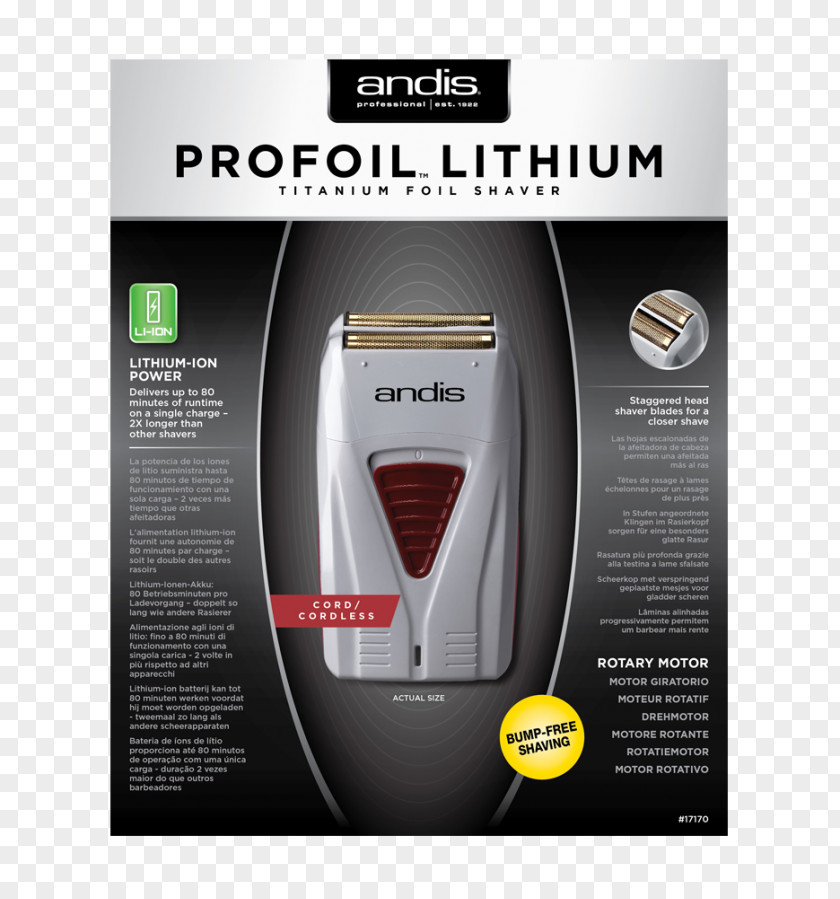 Hair Clipper Andis ProFoil 17150 Shaving Slimline Ion T-Blade Cordless Trimmer PNG