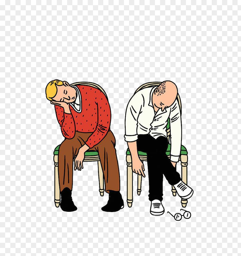 Two Men Dozing On A Chair Tixier Jean-Michel Illustrator Graphic Designer Drawing Illustration PNG