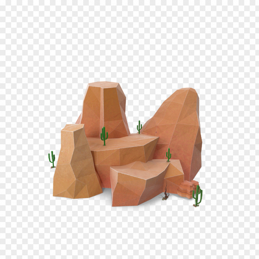 Cactus Boulder Low Poly Rock PNG