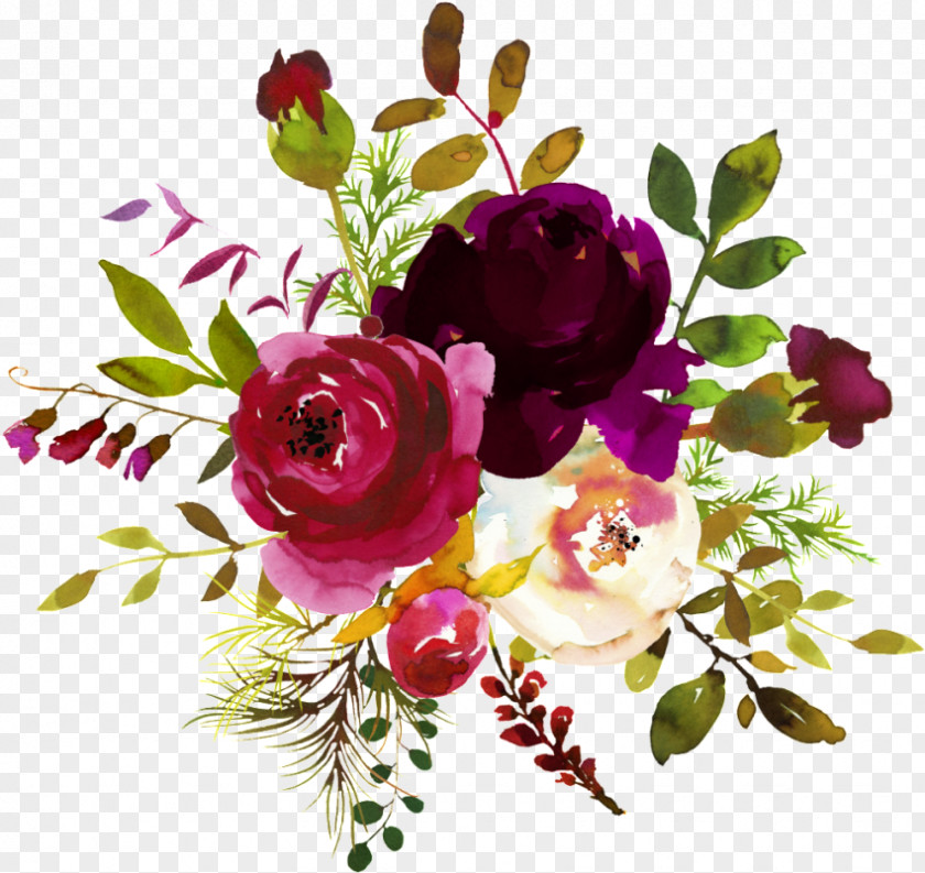 Flower Floral Design Burgundy Watercolor Painting Bouquet PNG
