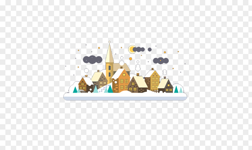 Winter Simple Quiet Town Illustration PNG