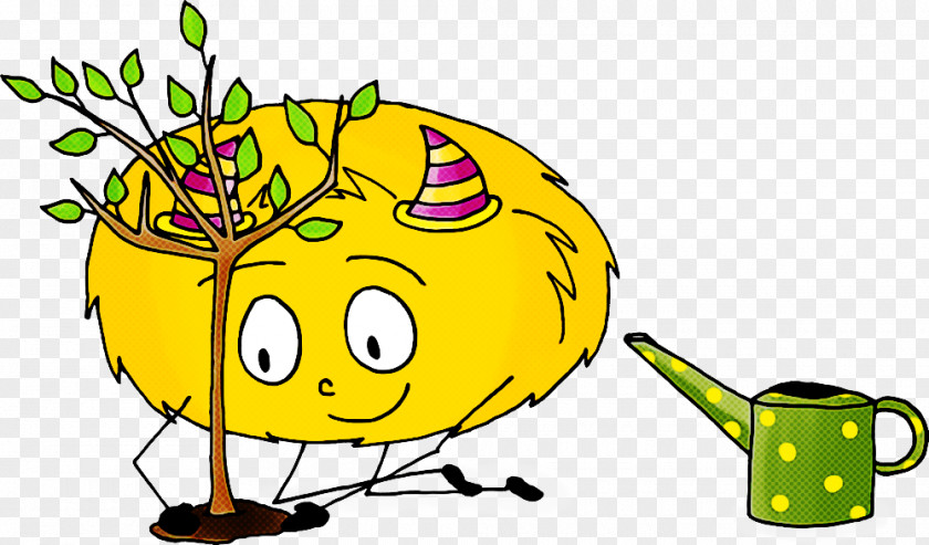 Yellow Cartoon Line Plant Happy PNG