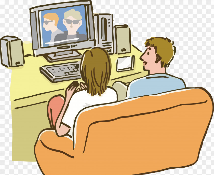Cartoon Couple Watching TV Vector Television Clip Art PNG