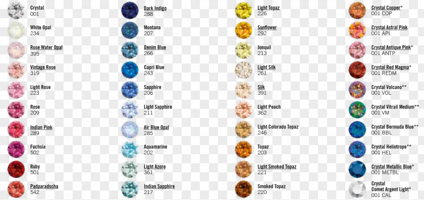 Crystal Glass Button Elements Imitation Gemstones & Rhinestones Color Chart Swarovski AG PNG