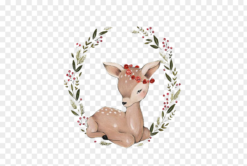 Deer And Garland Reindeer Antler Fauna Wildlife Illustration PNG