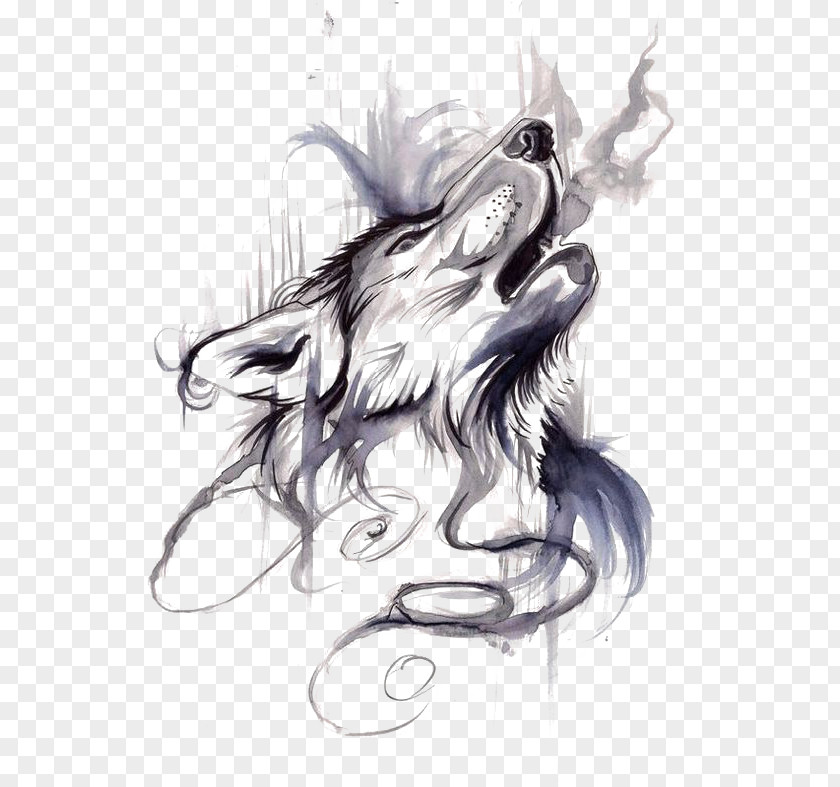 Wolf Gray Tattoo Ink Flash Drawing PNG