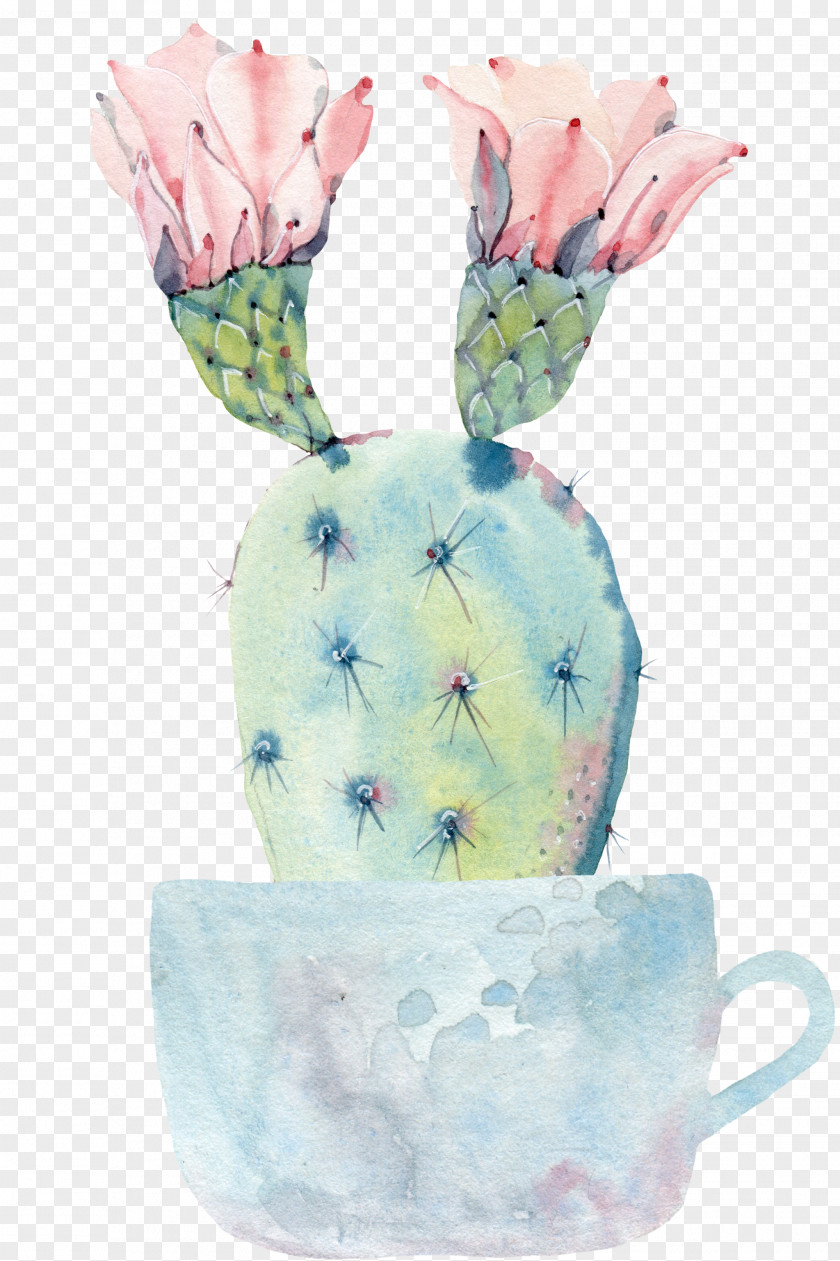 Hand Painted Watercolor Potted Cactus Cactaceae Painting Succulent Plant Saguaro PNG