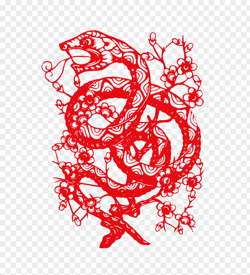 Paper-cut Snake Chinese Zodiac Astrology New Year PNG