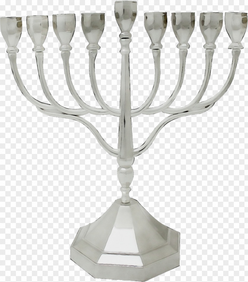 Menorah Candle Holder Glass Silver PNG