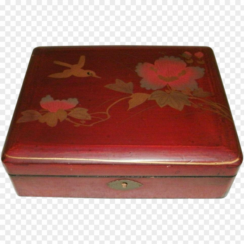 Hand Painted Flower Box Metal Rectangle Maroon PNG