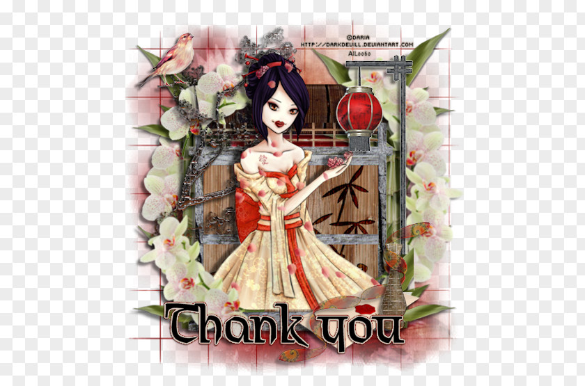 Thank You Tag Douchegordijn Geisha Shower Curtain Doll PNG