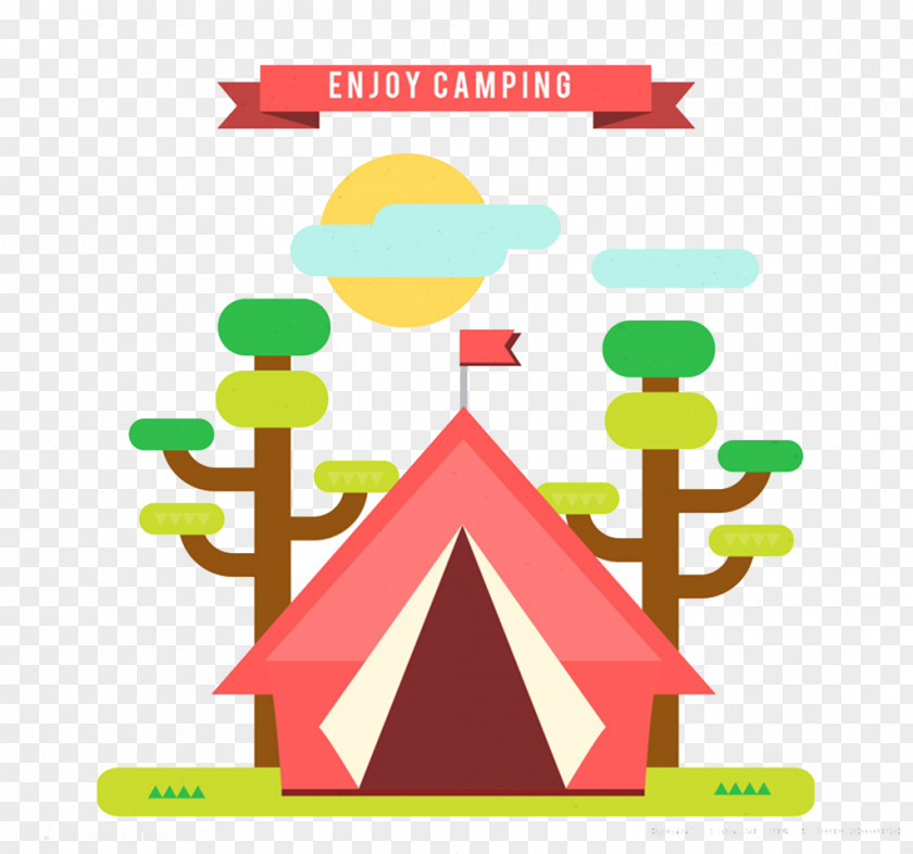 Flattened Tree House Camping Tent Flat Design PNG