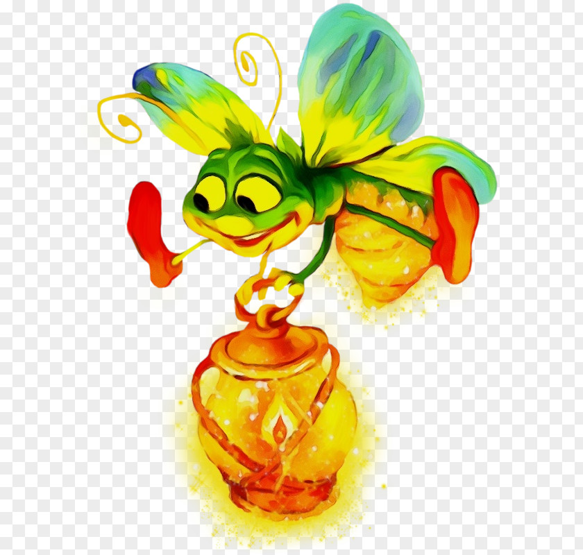 Honeybee Yellow Watercolor Drawing PNG