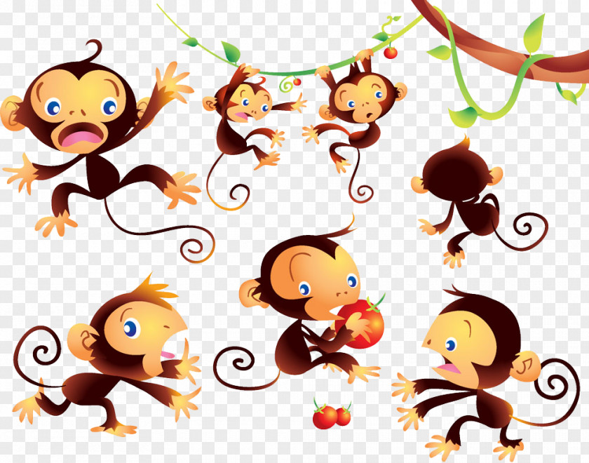 Cute Monkey Collection Cartoon Clip Art PNG
