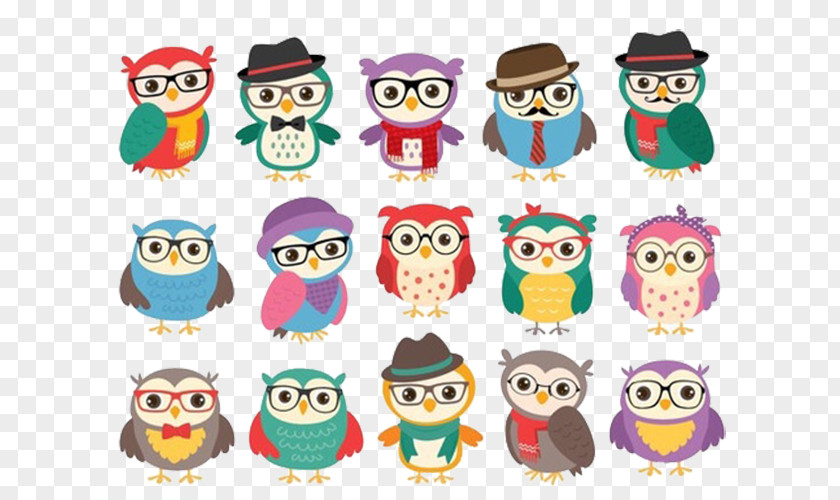 Owls Wearing Glasses Digital Paper Scrapbooking Data Little Owl PNG