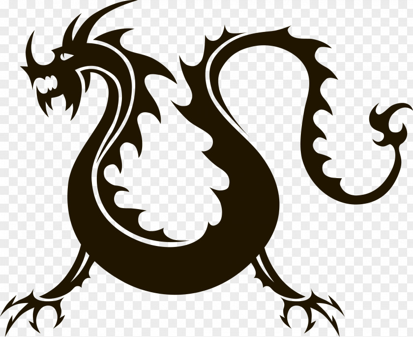 Silhouette Chinese Dragon Vector Clip Art PNG