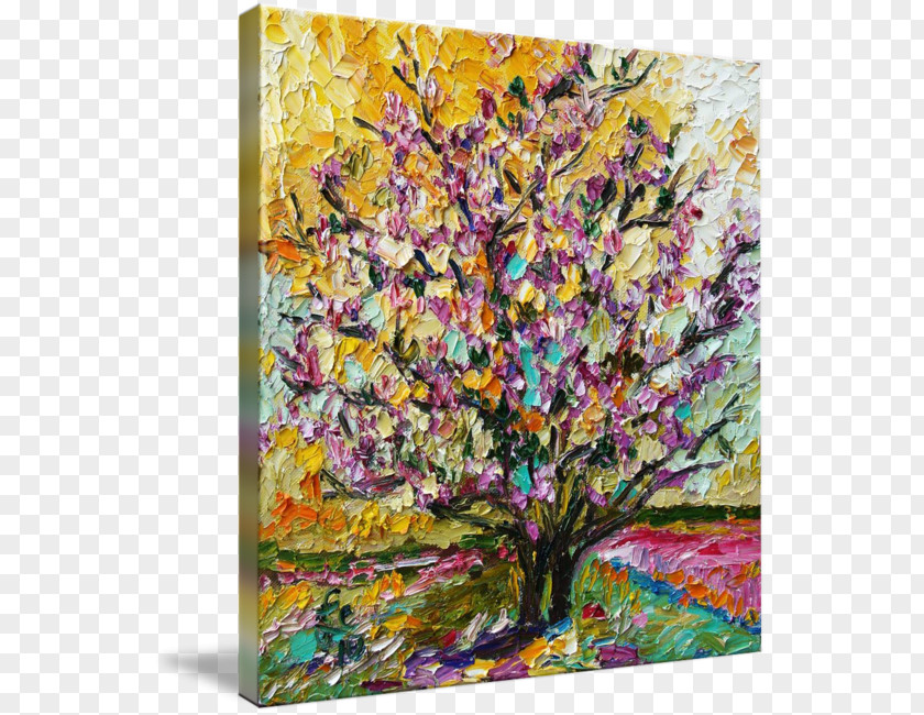 Magnolia Flower Painting Tree Roots Oil Impressionism Art PNG