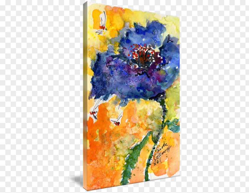 Watercolor Bee Painting Floral Design Modern Art PNG