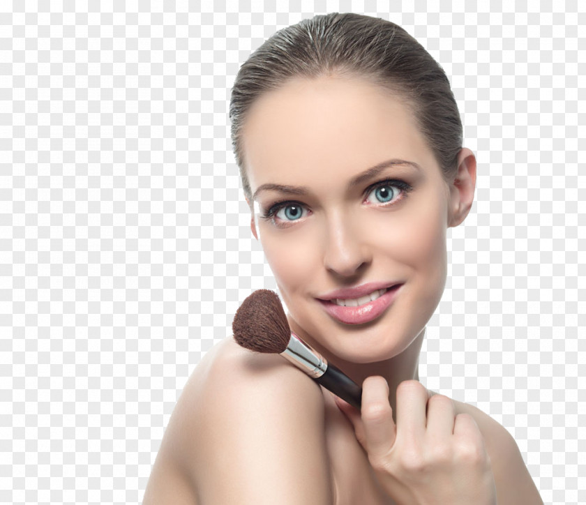 Female Model Holding Makeup Brush Make-up Paintbrush Cosmetics Rouge Face Powder PNG