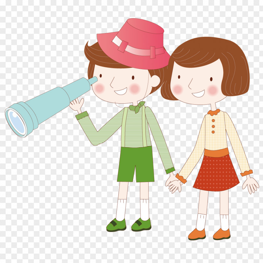 Couple Holding A Magnifying Glass Telescope Observation PNG