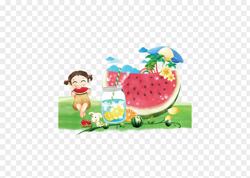 Hand Painted Watermelon Poster Juice Summer Illustration PNG