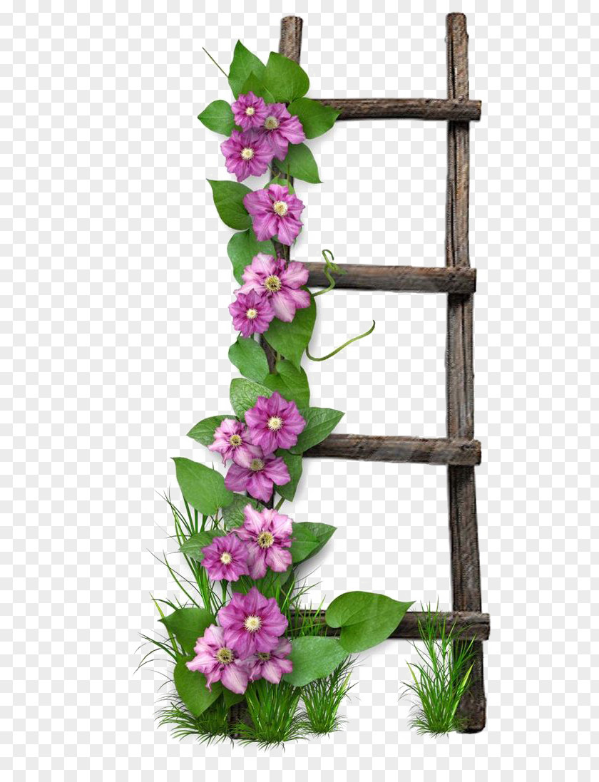 Wooden Ladder Flower Paper Digital Scrapbooking PNG