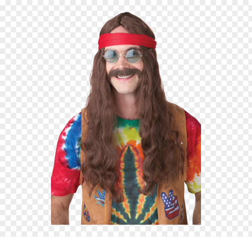 Moustache 1960s Wig Costume Hippie PNG