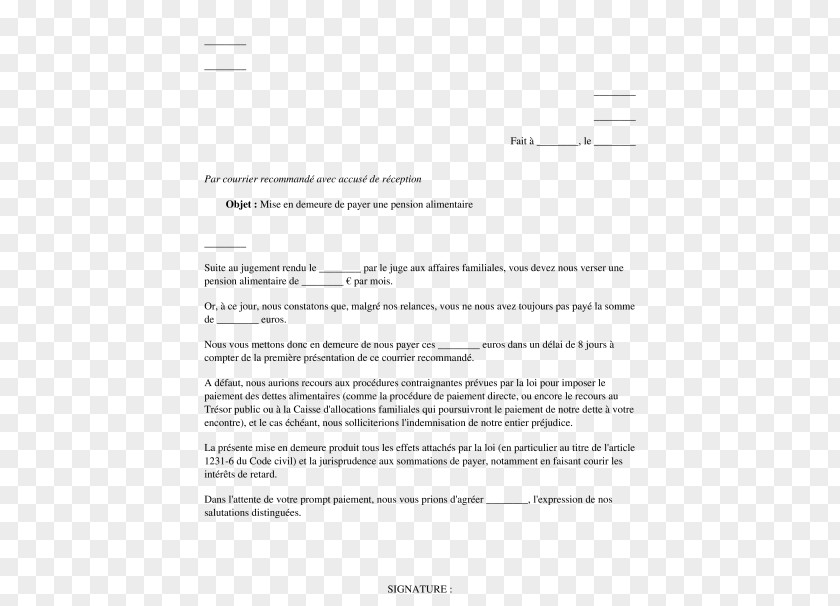 Payer Mise En Demeure Droit Français Document Letter Form Payment PNG