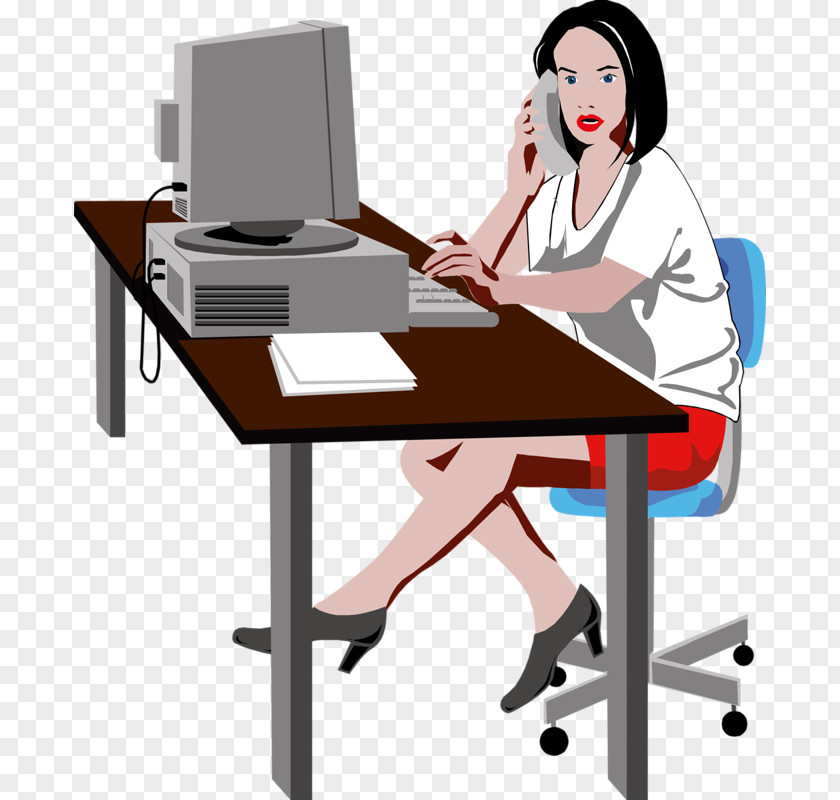 Office Woman Table PNG
