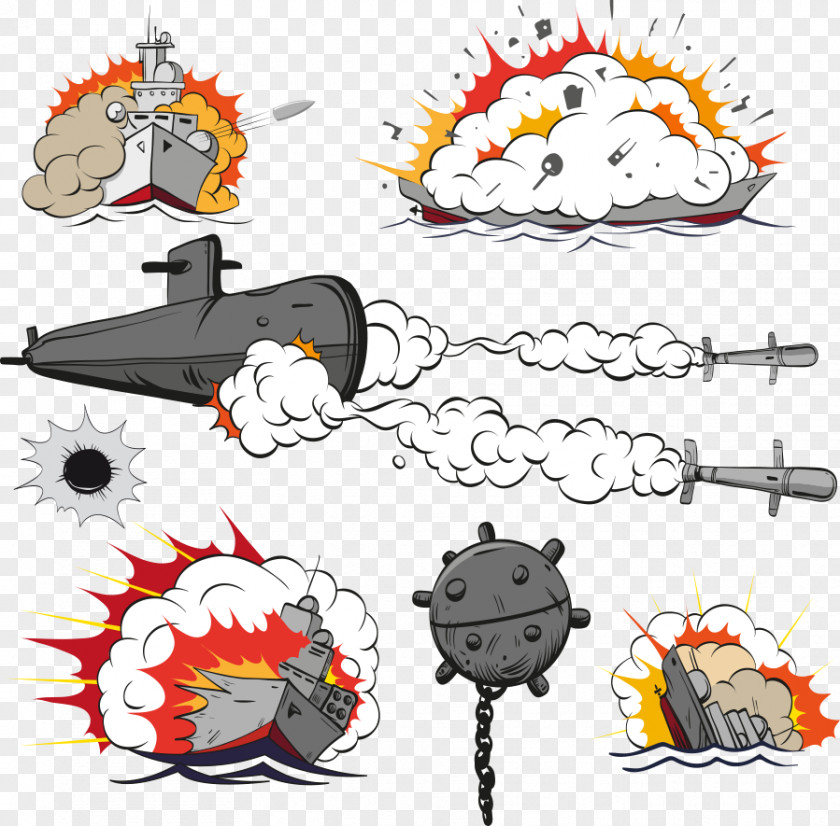 Vector Military Maritime Comics Explosion Illustration PNG