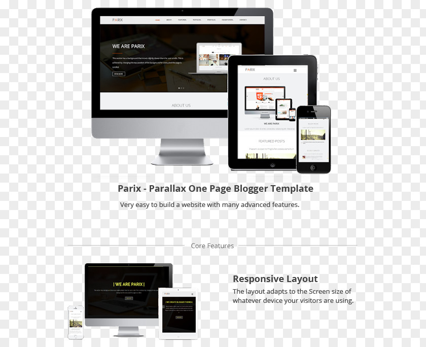 Single Page Template Responsive Web Design Blogger WordPress PNG