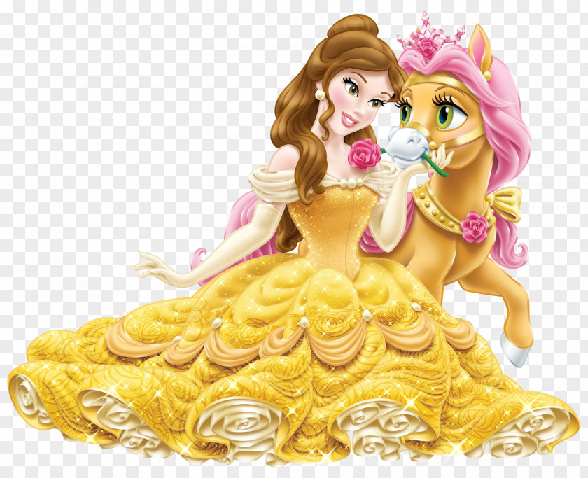Disney Princess Belle With Cute Pony Transparent Clip Art Image Rapunzel Ariel Fa Mulan Jasmine PNG