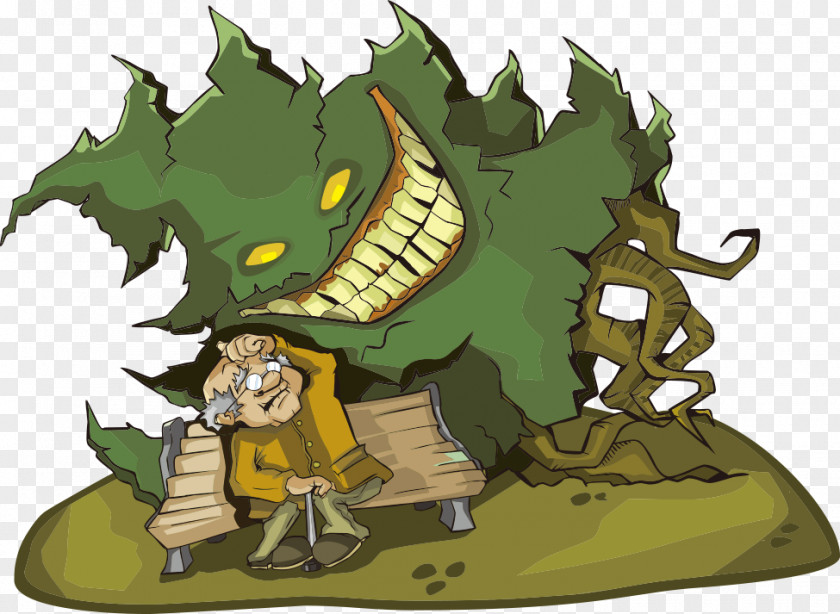 Vector Woman And Monster Tree Cartoon Illustration PNG