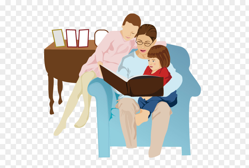 A Man Sitting On The Couch Child Mother Cartoon Illustration PNG