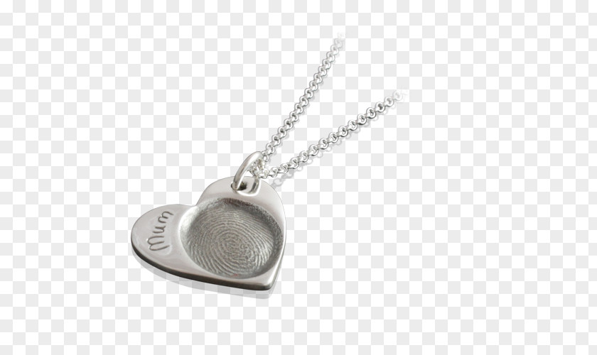 Heart Fingerprint Locket Necklace Silver PNG