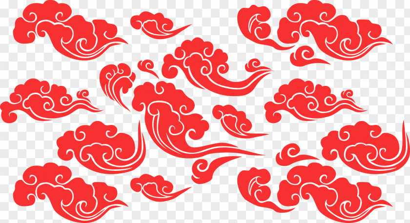 Vector Red Lucky Cloud Creative Classical Chinese Style Euclidean Illustration PNG