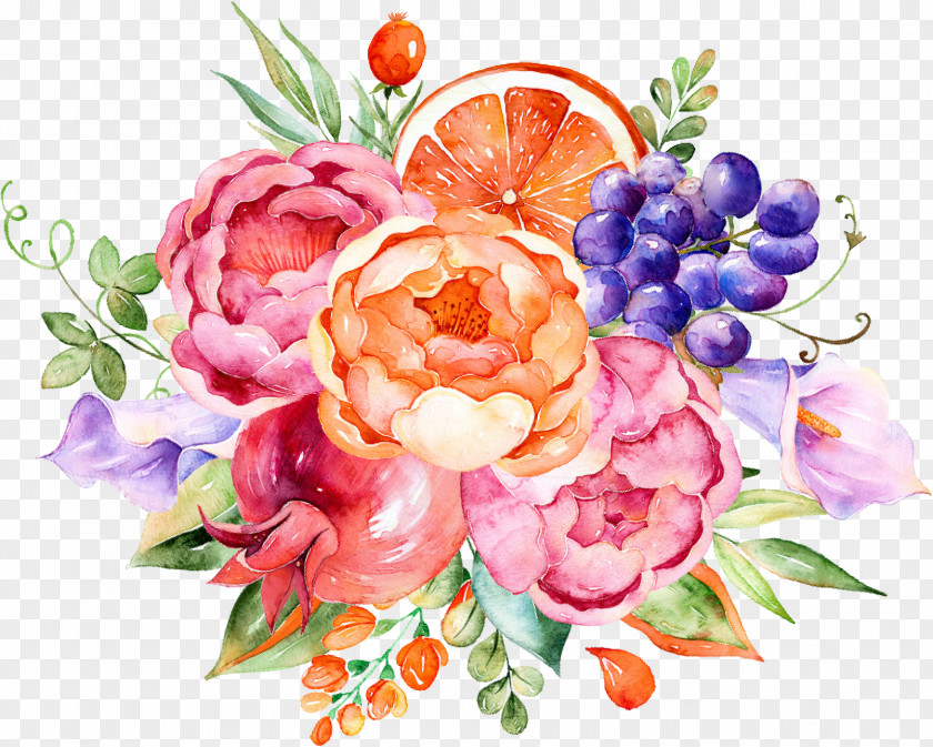 Watercolor Floral Decoration Flower Fruit Painting PNG