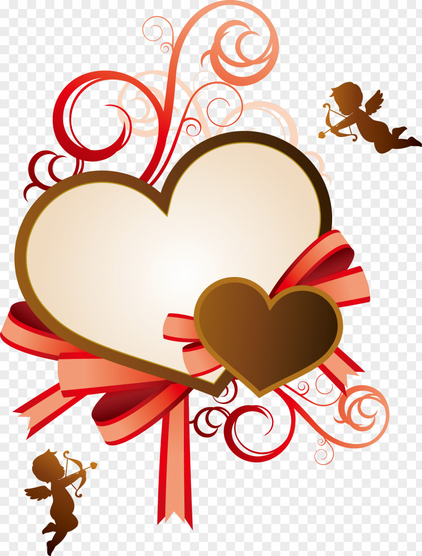 Red Ribbon And Cupid Valentines Day Heart Qixi Festival Illustration PNG