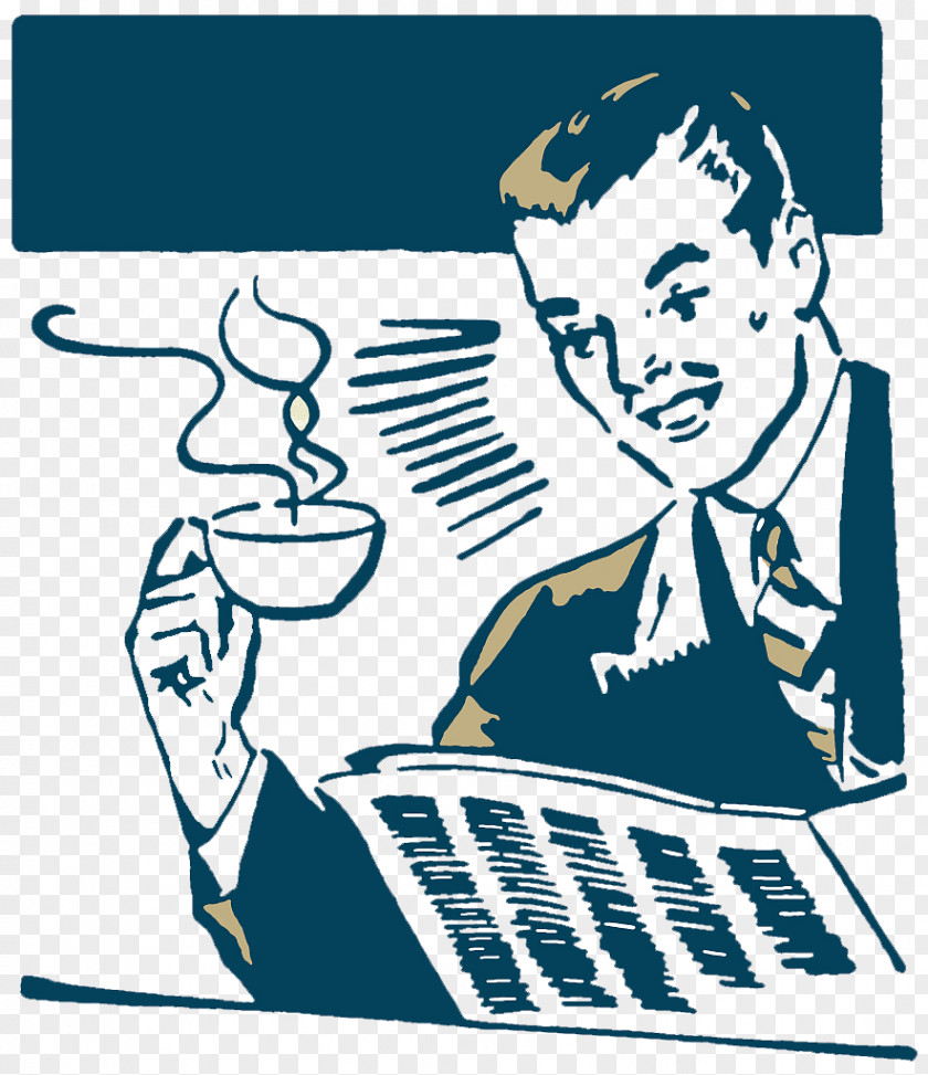 A Retro Illustrator; Coffee And Newspaper Business People Graphic Design Clip Art PNG