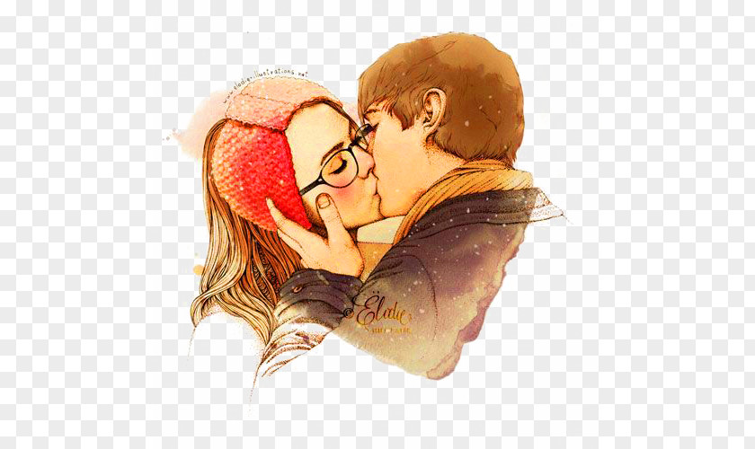 Brown Romantic Kiss Couple Decoration Pattern Love Drawing Illustration PNG