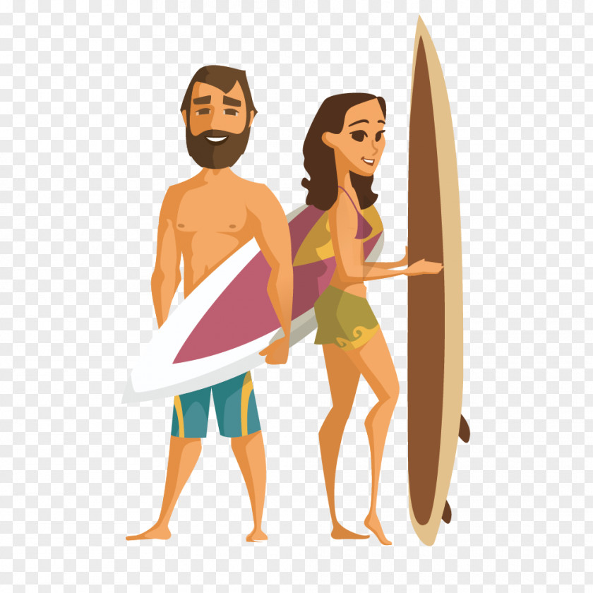 Surfing Men And Women Euclidean Vector Cartoon Illustration PNG