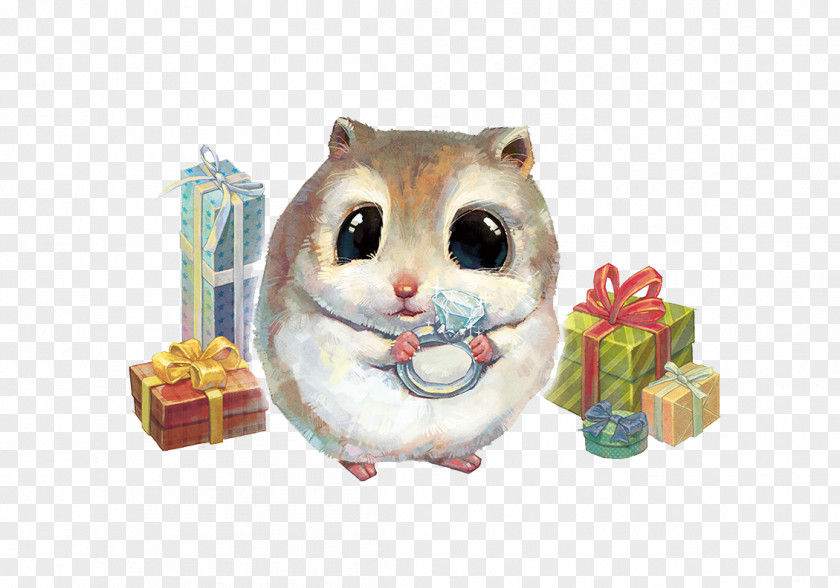 Cartoon Hamster Holding A Diamond Ring Drawing PNG