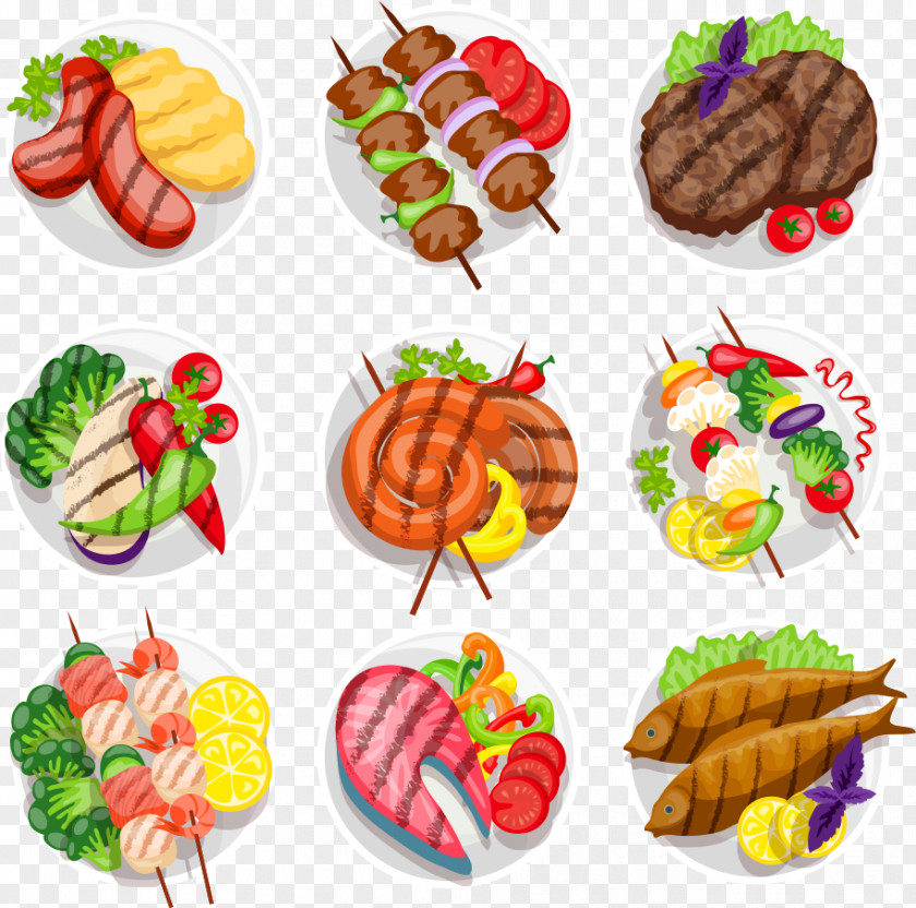 Vector Plate Of Barbecue Kebab Steak Vegetarian Cuisine Grilling PNG