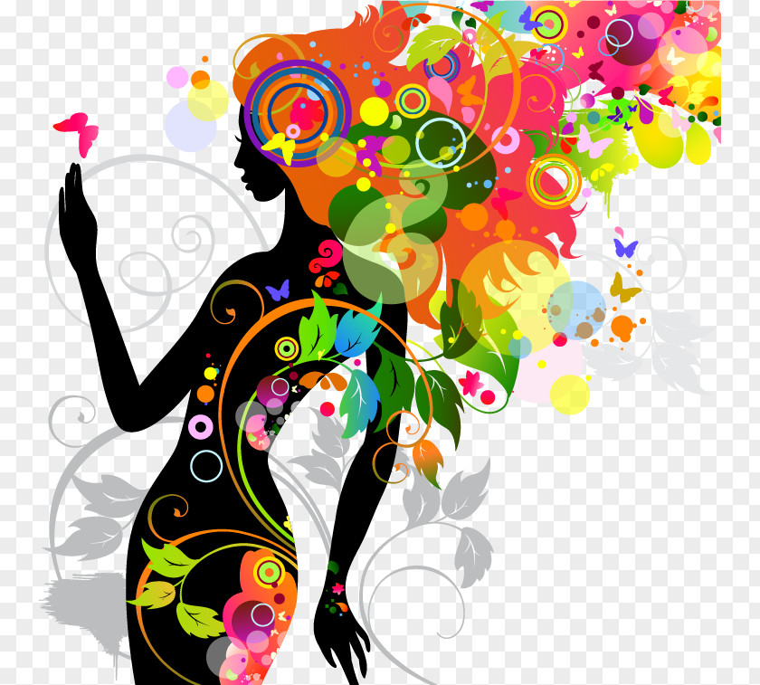 Fashionable Women Color Silhouette Clip Art PNG