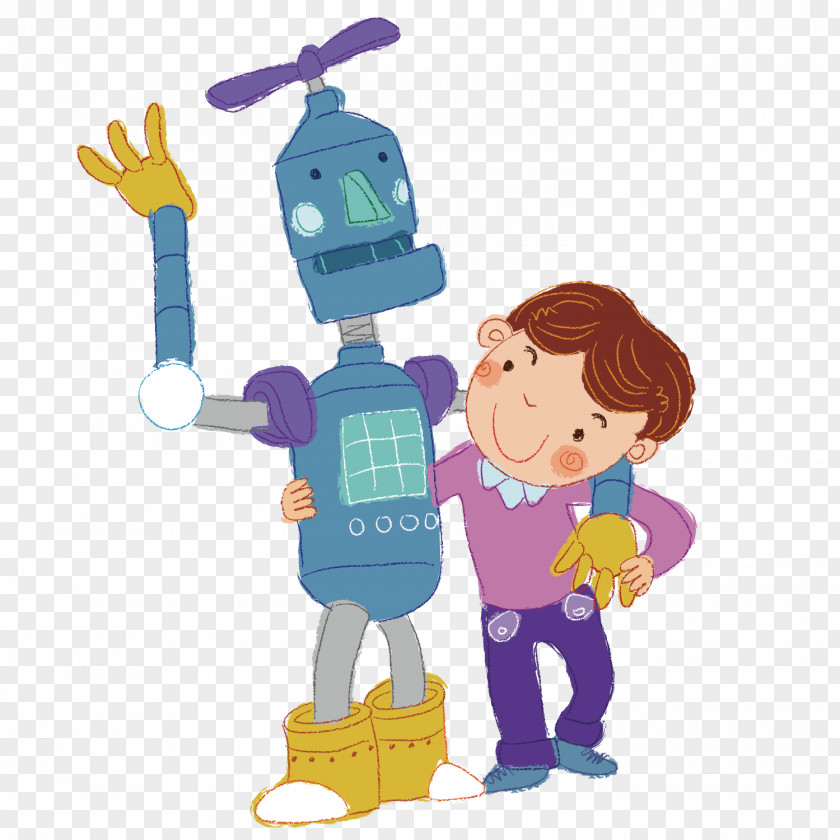 Boy And Robot Child Illustration PNG