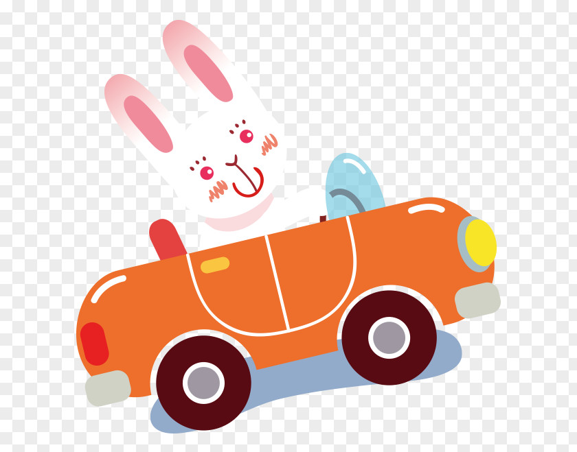 Painted Orange Cartoon Bunny Driving Car Clip Art PNG
